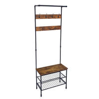 GARDEROBENSTÄNDER Metall Holzoptik Dunkelbraun Schwarz mit Bank 66×32×186 cm - Dunkelbraun/Schwarz, Holzwerkstoff/Metall (66/186/32.5cm) - Begryf