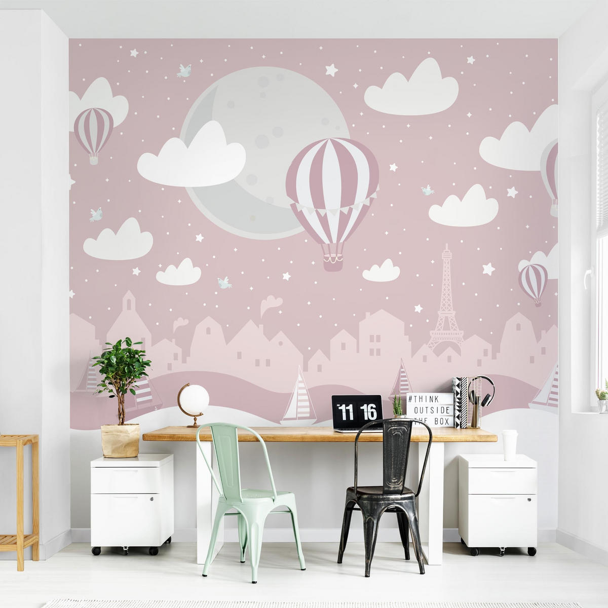 FOTOTAPETE Paris mit Sternen und Heißluftballon in Rosa 240/240 cm - Rosa, Papier (240/240cm) - Bilderwelten
