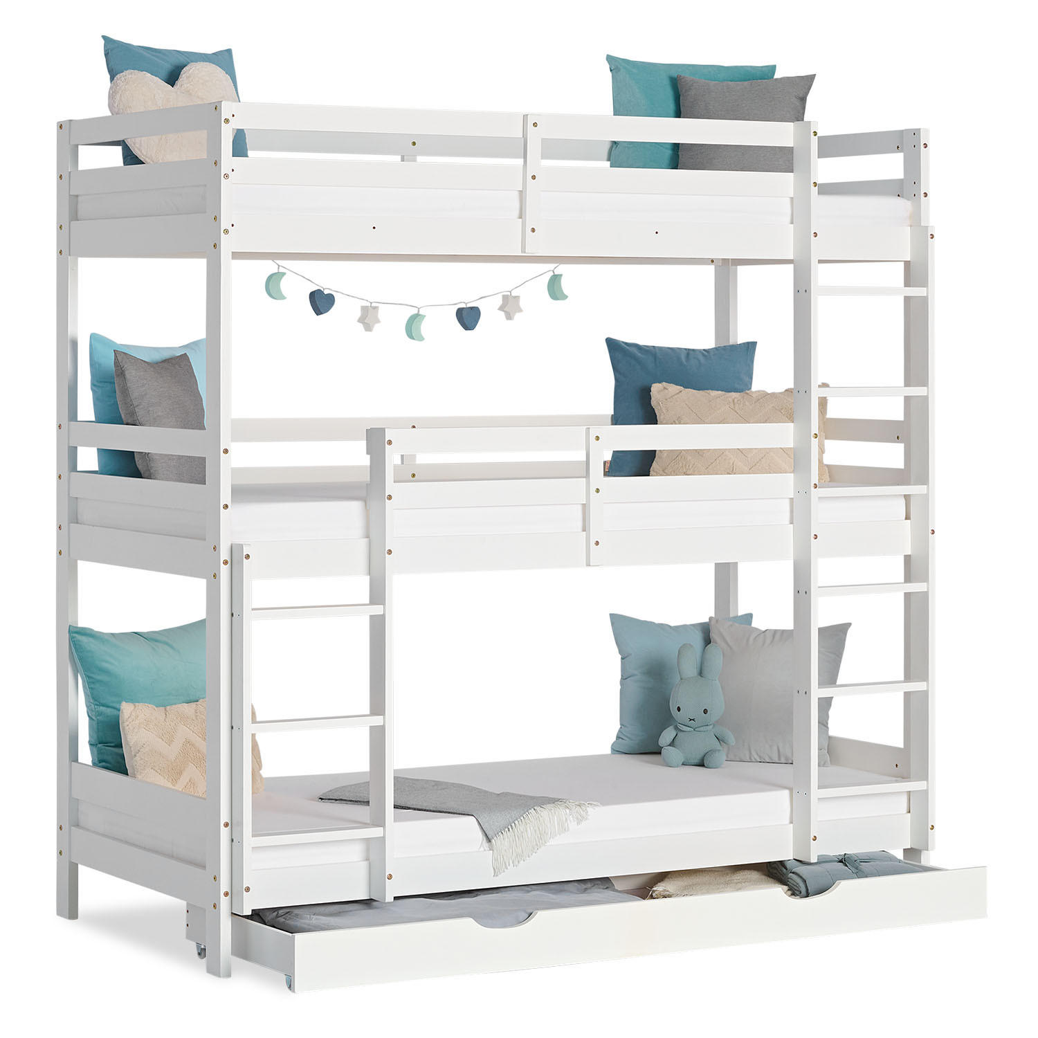 ETAGENBETT Kinderbett 90/200 cm weiß Bettkasten - Weiß, Holz - Homestyle4u