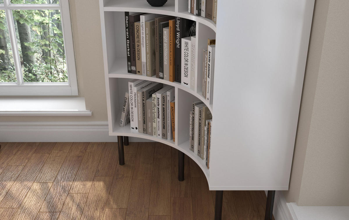 BÜCHERREGAL Horn, Weiß, Bogenform, 10 Fächern, 80 cm - Schwarz/Weiß, Holzwerkstoff/Metall (80/181/32cm) - Skandica