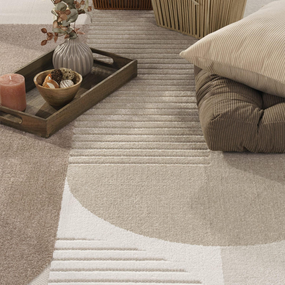 TEPPICH Kurzflor Abstrakt Wohnzimmer schmutzabweisend Beige Rund 200D - Beige, Textil (200/200cm) - KADIMA DESIGN