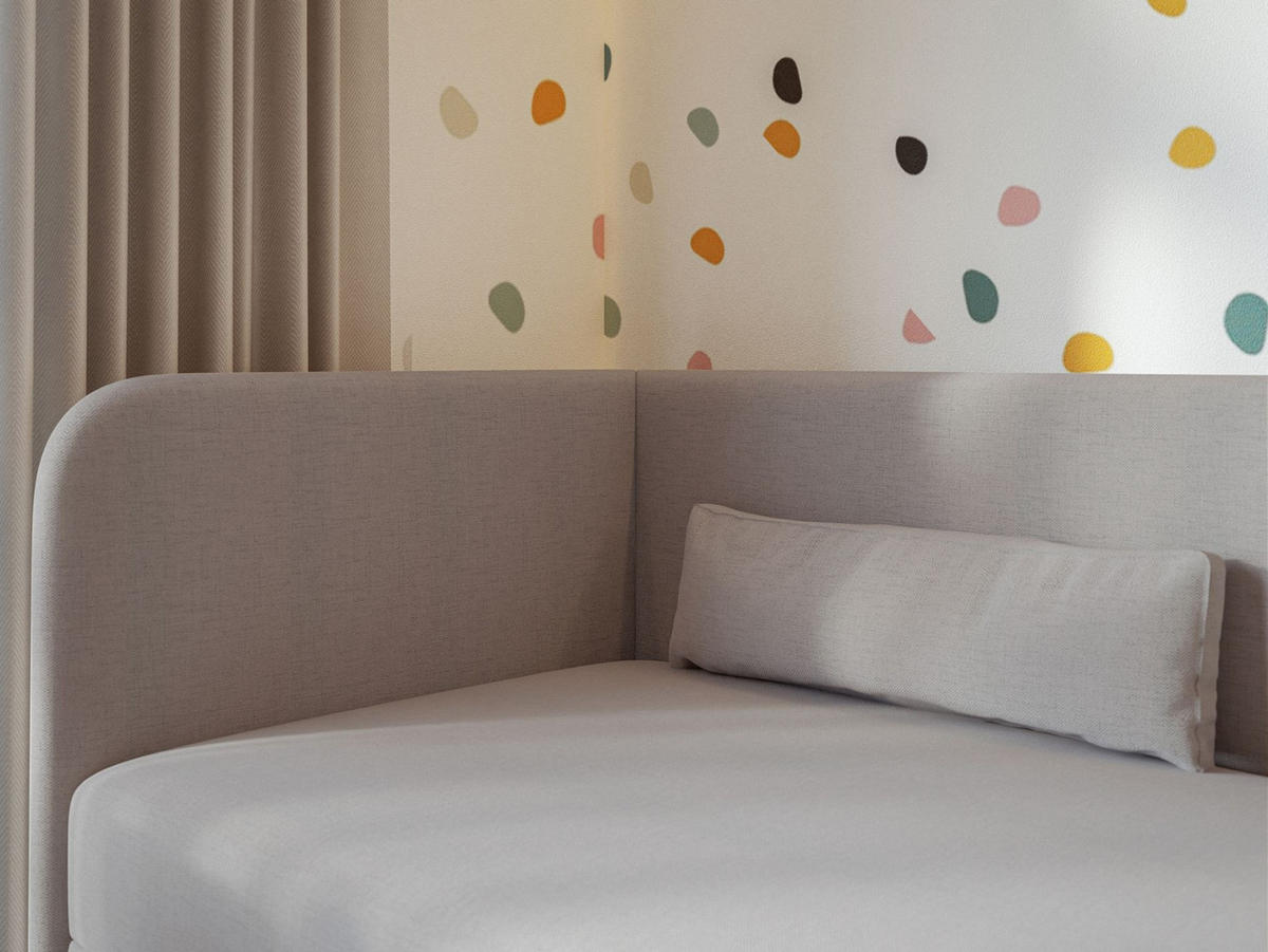 JUGENDBETT Calmmo Dunkelbeige mit Chenille-Bezug, Kopfteil links - Beige, Textil (90/200cm) - Selsey