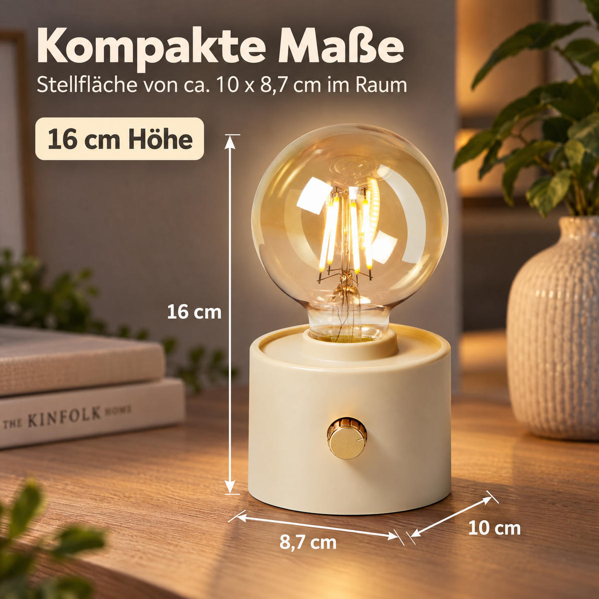 LED-AKKU-TISCHLEUCHTE Vintage dimmbar Drehschalter Edison-Birne USB-C Beige 50 lm - Beige, Kunststoff (10/8.7/16cm) - Northpoint