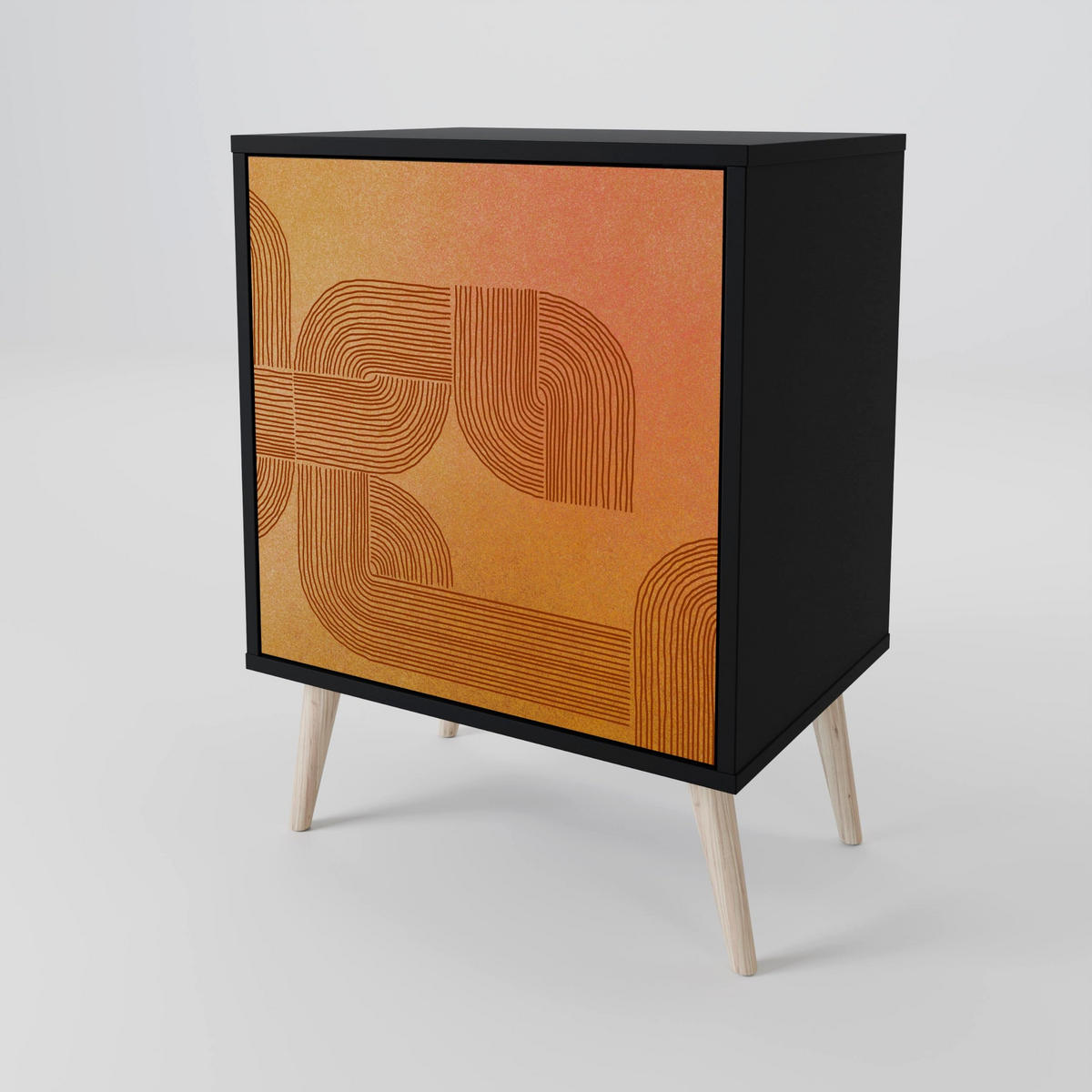 SIDEBOARD STRENGTHENING RELATION, Schwarz, 57,5x42x75,5 cm, Goldfarbene Metallfüße - Goldfarben/Multicolor, Holzwerkstoff/Metall (57.5/75.5/42cm) - SpaceRebels