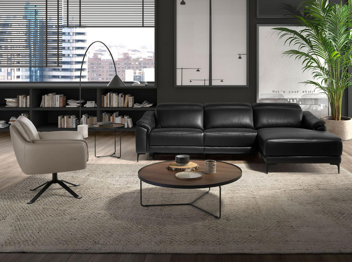 COUCHTISCH Runder Nussbaum und schwarzer Stahl Ø100/35 cm - Nussbaumfarben/Walnussfarben, Holz/Holzwerkstoff (100/100/35cm) - ANGEL CERDA