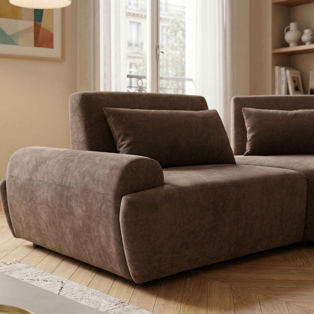 ECKSOFA 3-Sitzer, Schokoladebraun - Braun, Textil (231/231cm) - Oviala