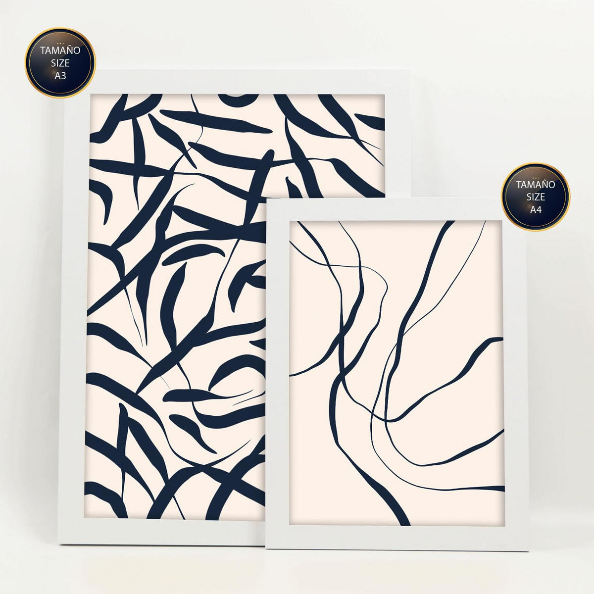 POSTER Set Mit 6 Formabstrakte Ästhetische Dekobilder Für Ihr Wohnzimmer, Schlafzimmer Oder Zuhause A3 & A4 Weißer Rahmen - Weiß, Papier (29/3cm) - Nacnic