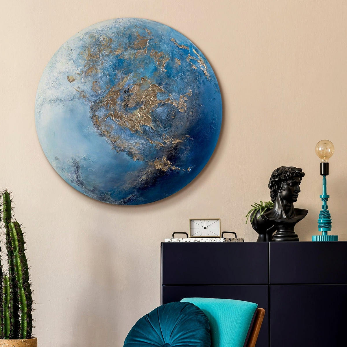 GEMÄLDE Neptun nachtleuchtend 70 cm - Blau, Holz (70/4cm) - YS-art gallery