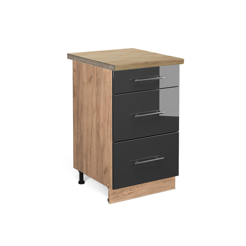 KÜCHENUNTERSCHRANK Fame-Line Anthrazit Hochglanz 50 cm, AP Eiche - Anthrazit/Eiche Wotan, Holzwerkstoff (50/82/60cm) - Vicco