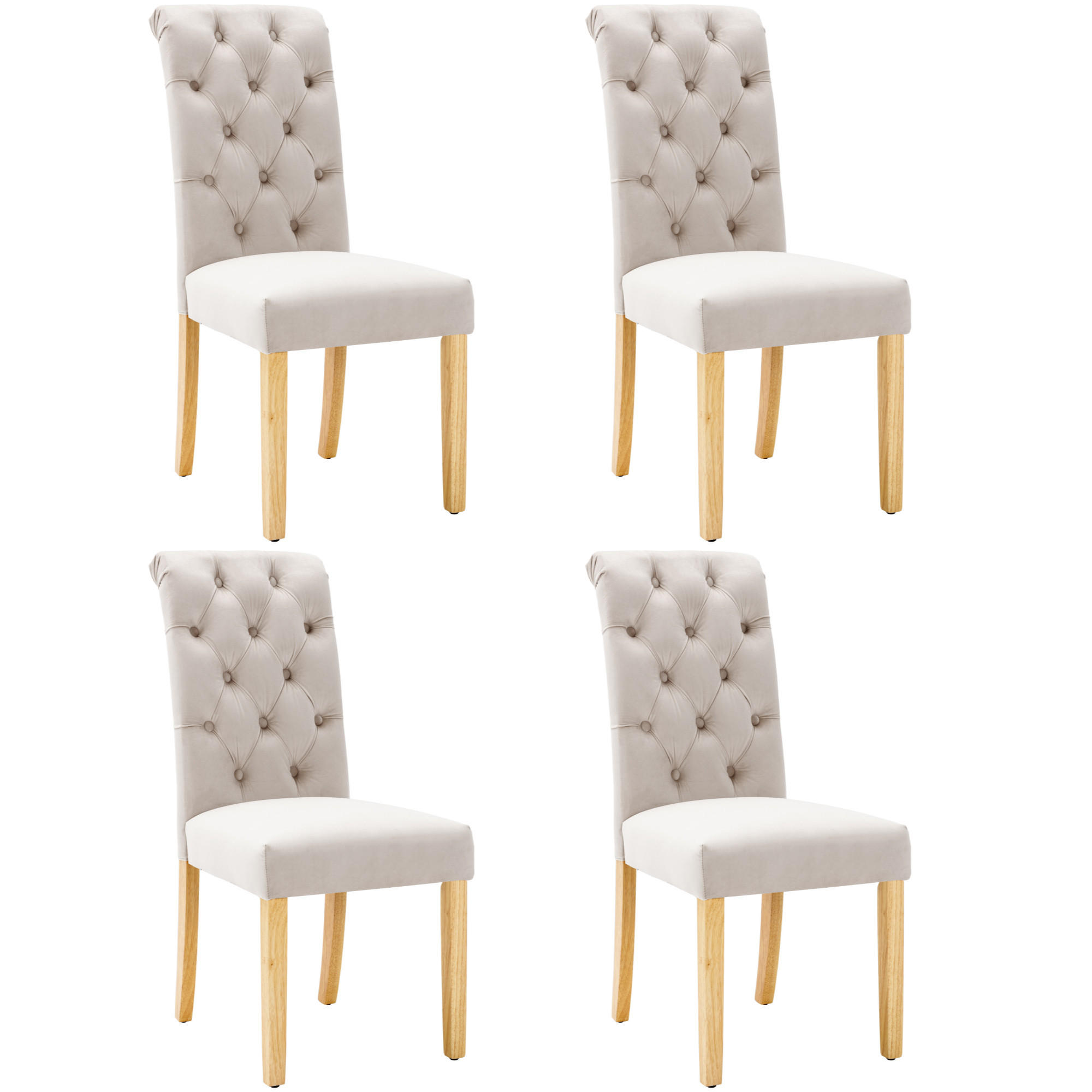 STUHL-SET DE-35663 4 Stück mit Knopfakzenten und Eichenbeinen Beige - Beige, Holz (43/100/63cm) - ComfortXL