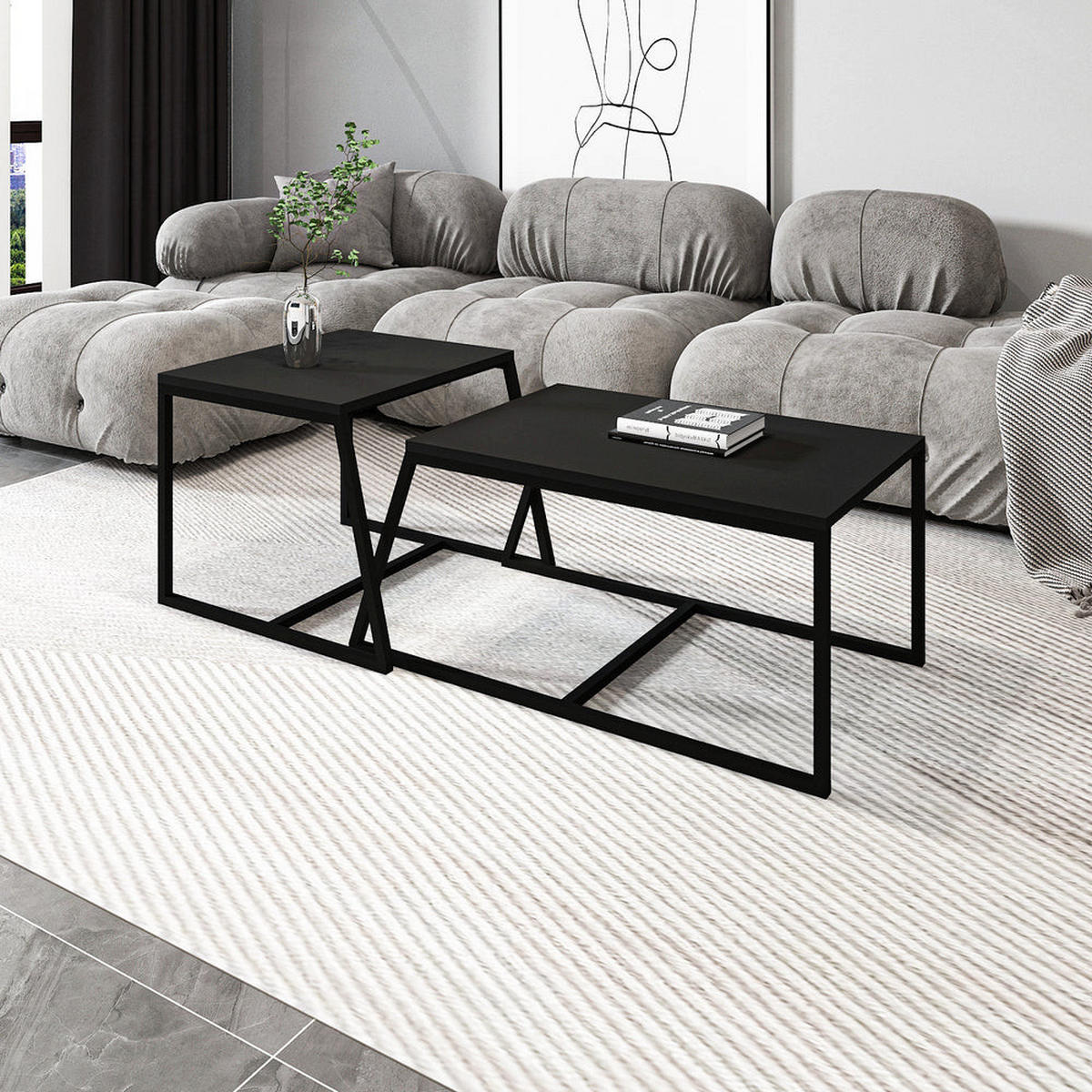 COUCHTISCH 2er Set Between Anthrazit mit Metall Füße - Anthrazit, Holzwerkstoff/Metall (50/88/38cm) - moebel17