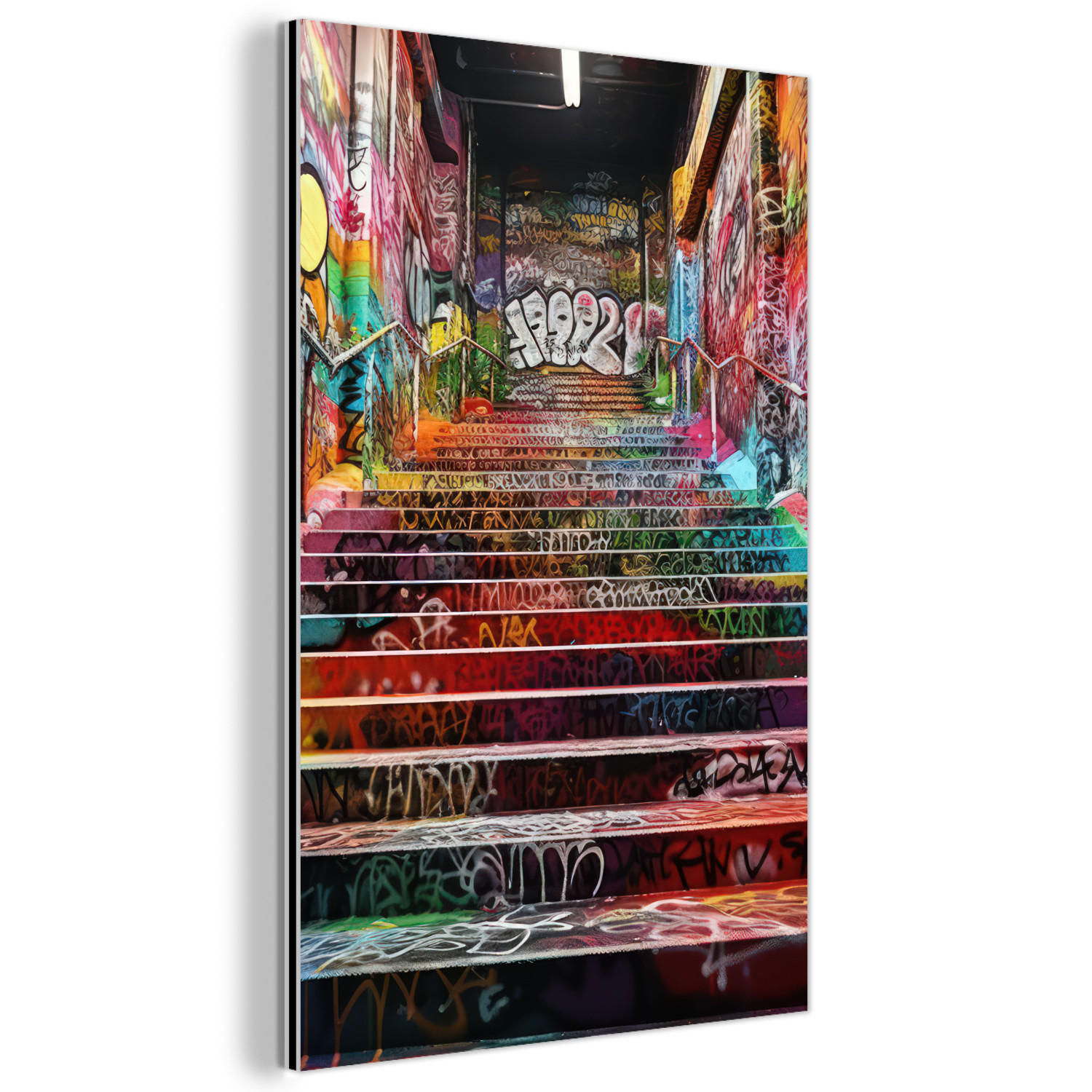 METALLBILD Treppe - Graffiti - Farben - Kunst 60x90 cm - Multicolor, Metall (60/90cm) - MuchoWow