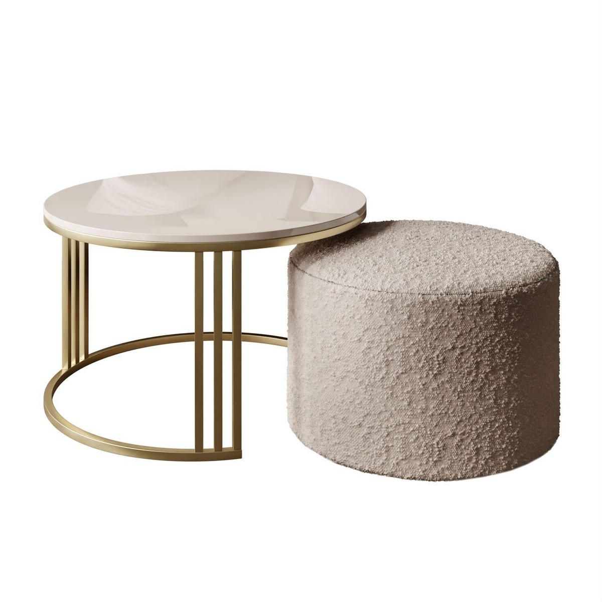 COUCHTISCH mit Hocker LORI Hochglanz gebürstetes Gold/glänzender Kaschmir/Coral 50 - Kaschmir, Metall (70/70/49cm) - Lookway