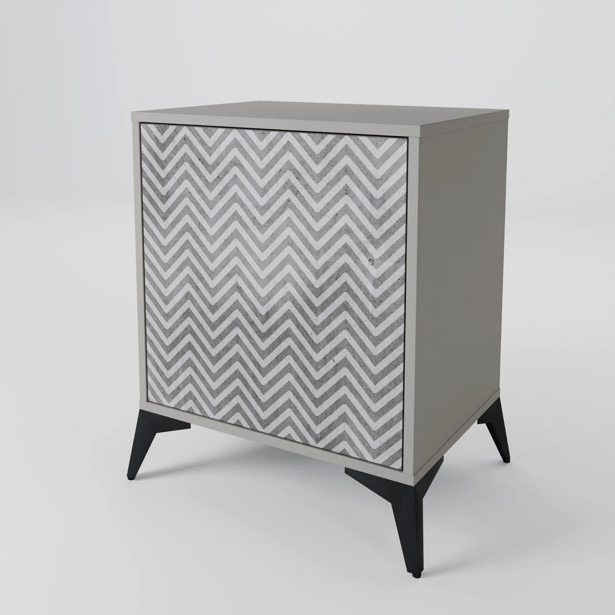 SIDEBOARD CONCRETE ZIG ZAG, Grau, 57,5x42x67,5 cm, Schwarze Metall-Rahmenfüße - Multicolor/Schwarz, Holzwerkstoff/Metall (57.5/67.5/42cm) - SpaceRebels