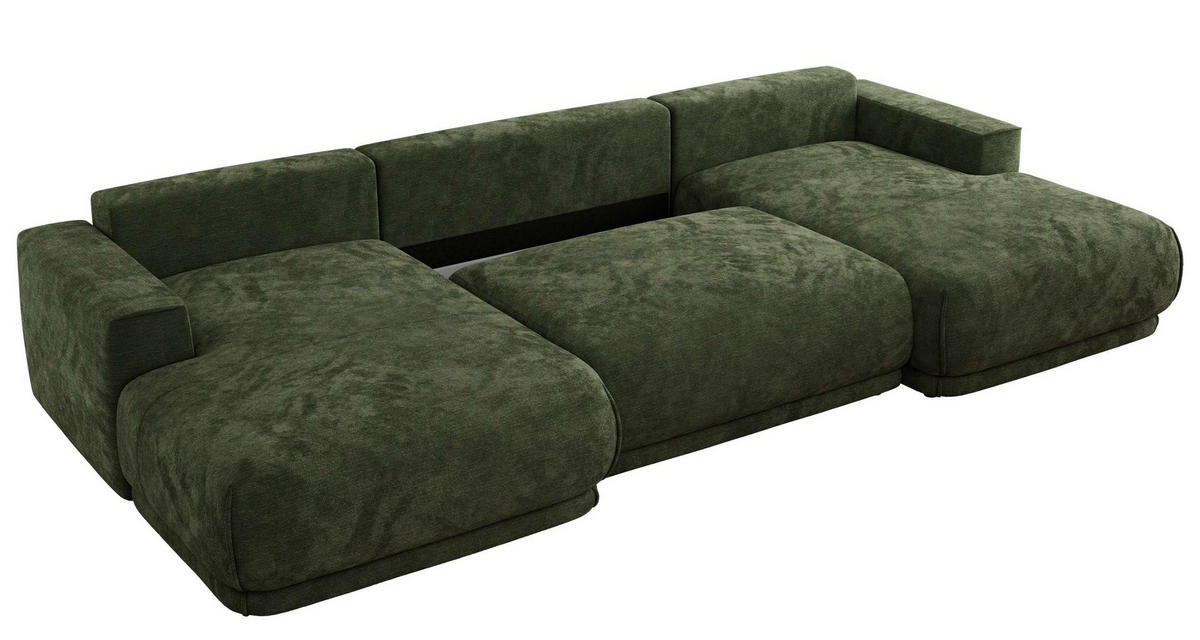 SEDACIA SÚPRAVA RINA U Tmavozelená Hladký ženil - čierna/tmavozelená, textil/plast (360/85/170cm) - MKS