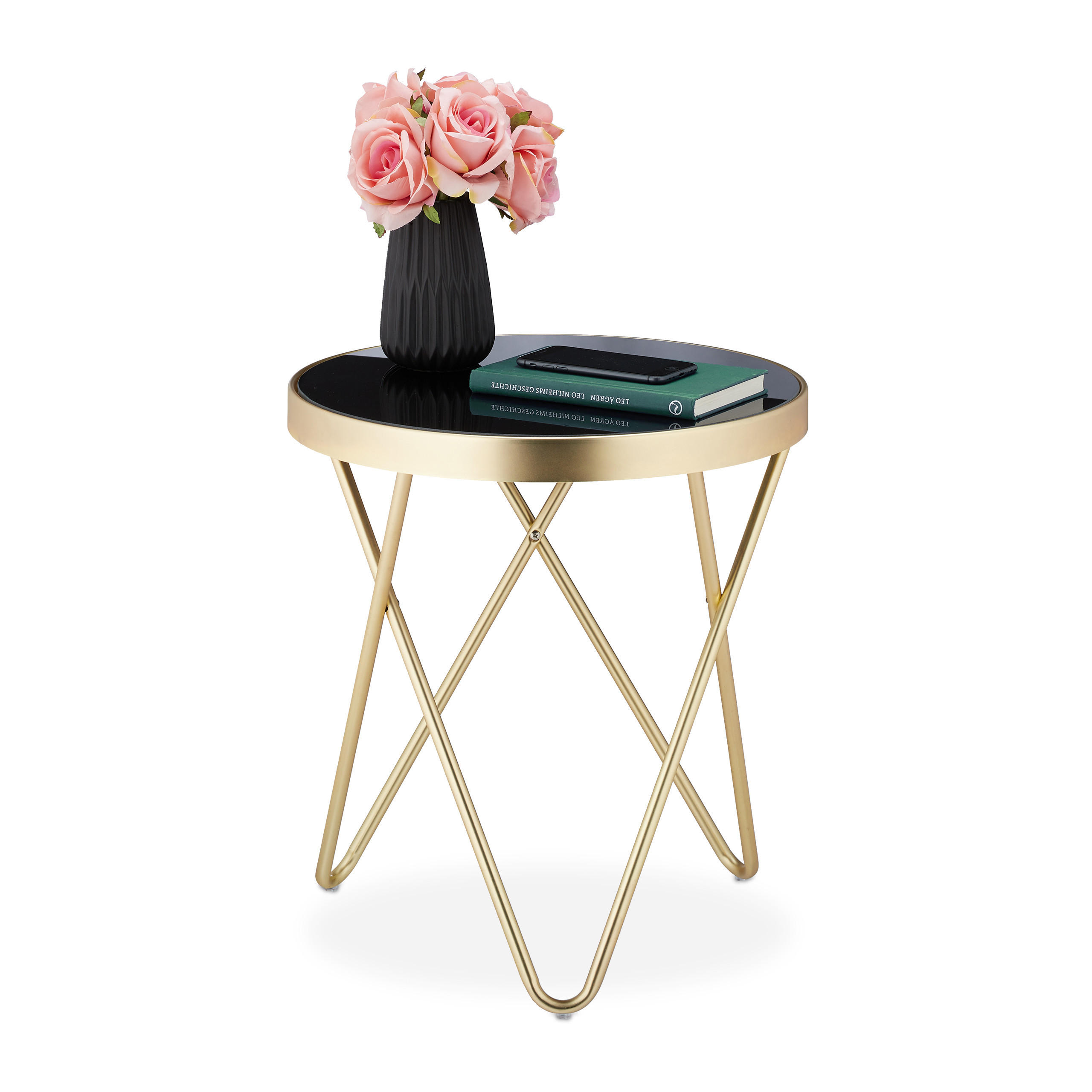 BEISTELLTISCH - Goldfarben, Glas/Metall (42/42/46cm) - Relaxdays
