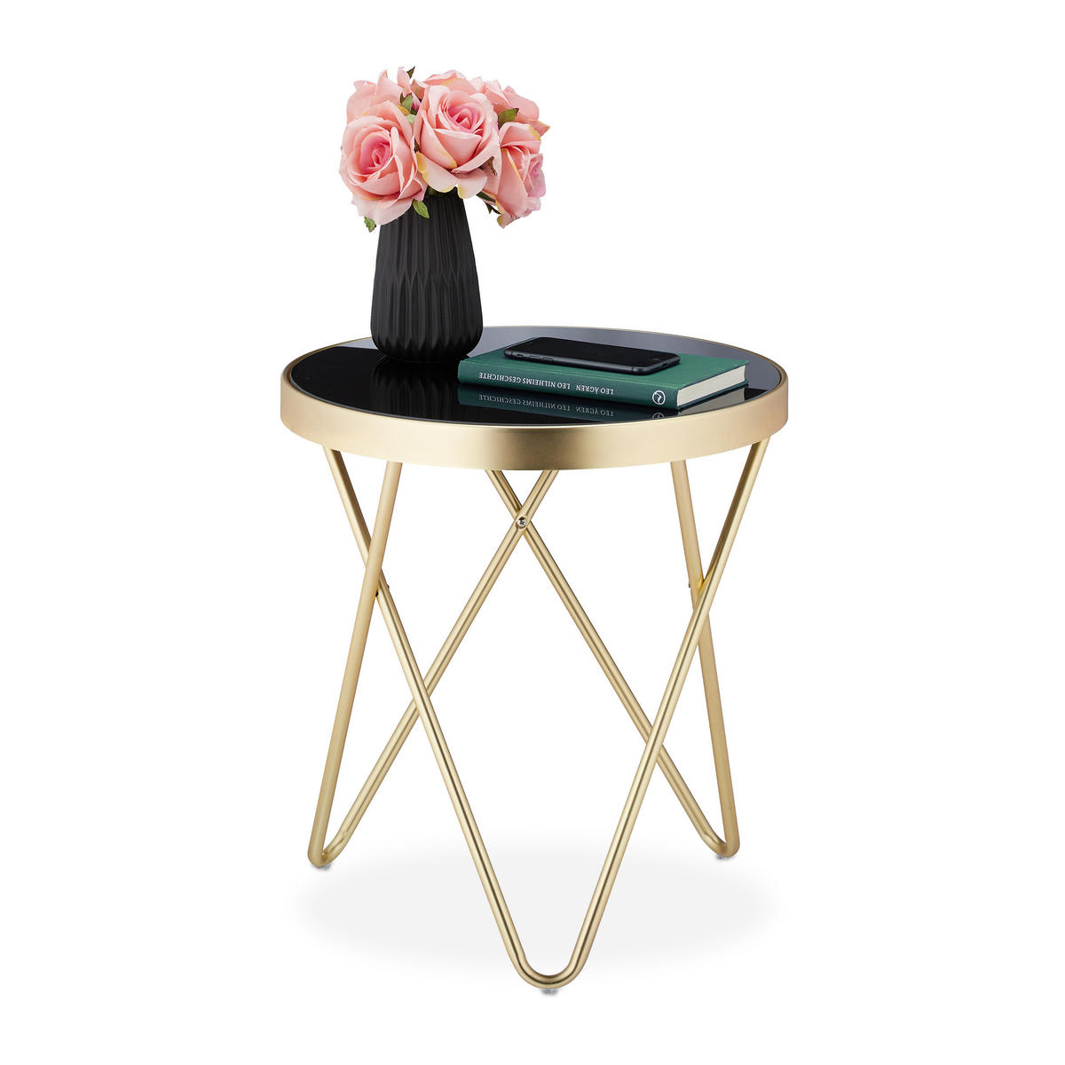 BEISTELLTISCH - Goldfarben, Glas/Metall (42/42/46cm) - Relaxdays