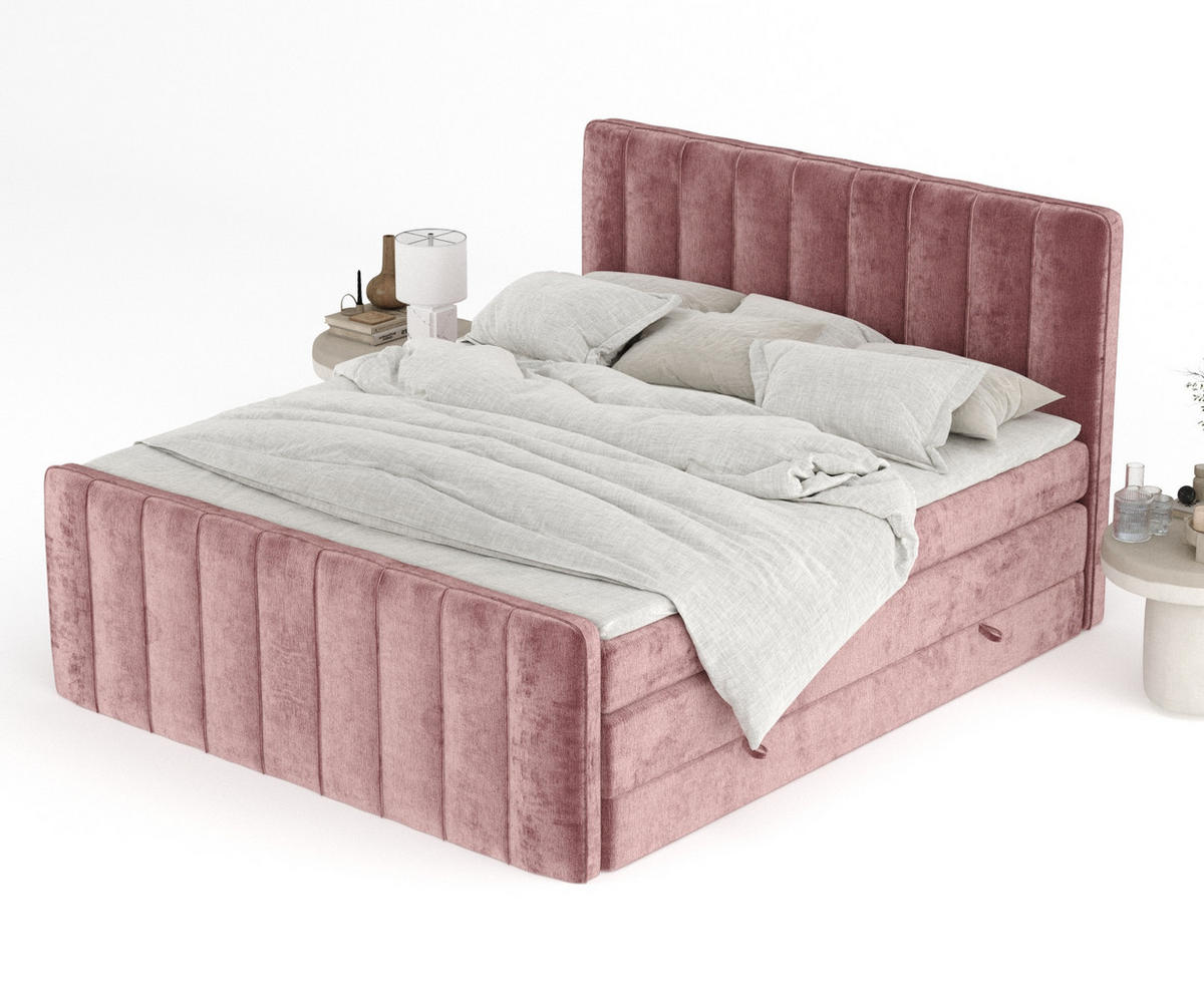 BOXSPRINGBETT Novara Rosa 140/200 cm - Schwarz/Rosa, Holz/Holzwerkstoff (140/200cm) - Maison de Reve