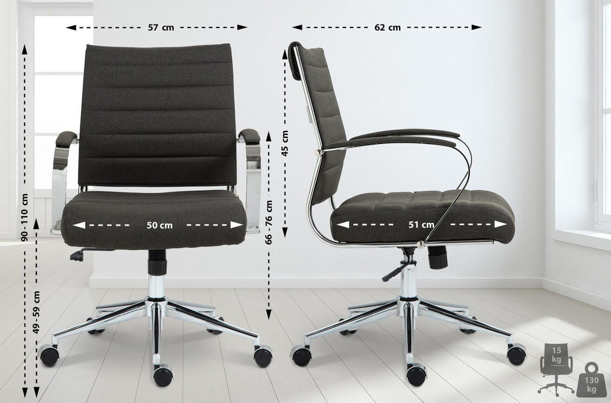 BÜROSTUHL Rynex Stoff dunkelgrau - Chromfarben/Dunkelgrau, Textil/Metall (57/100/62cm) - TPFLiving