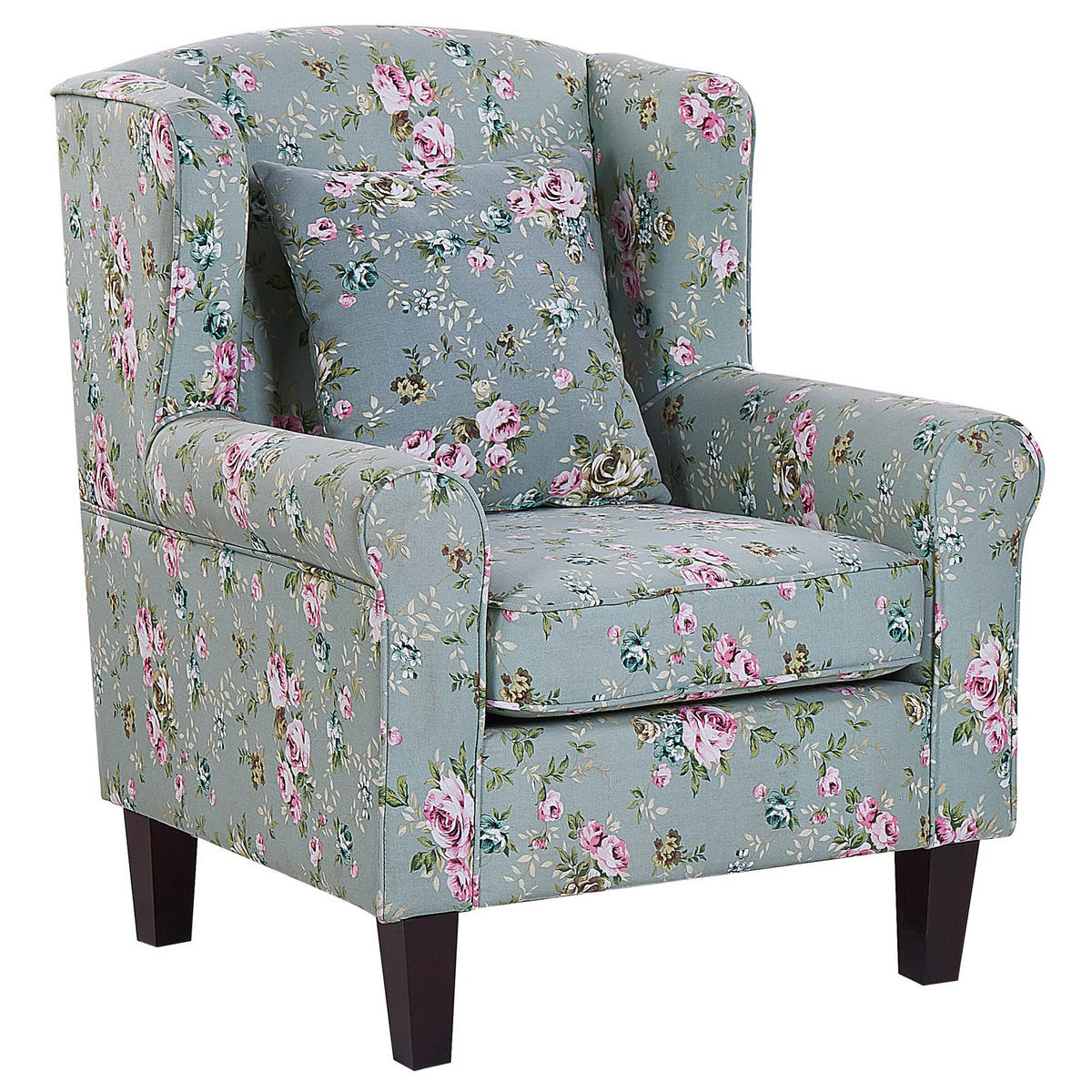 SESSEL Polsterbezug grün Blumenmuster plus Hocker Hamar - Multicolor/Grün, Textil (77/95/78cm) - Beliani