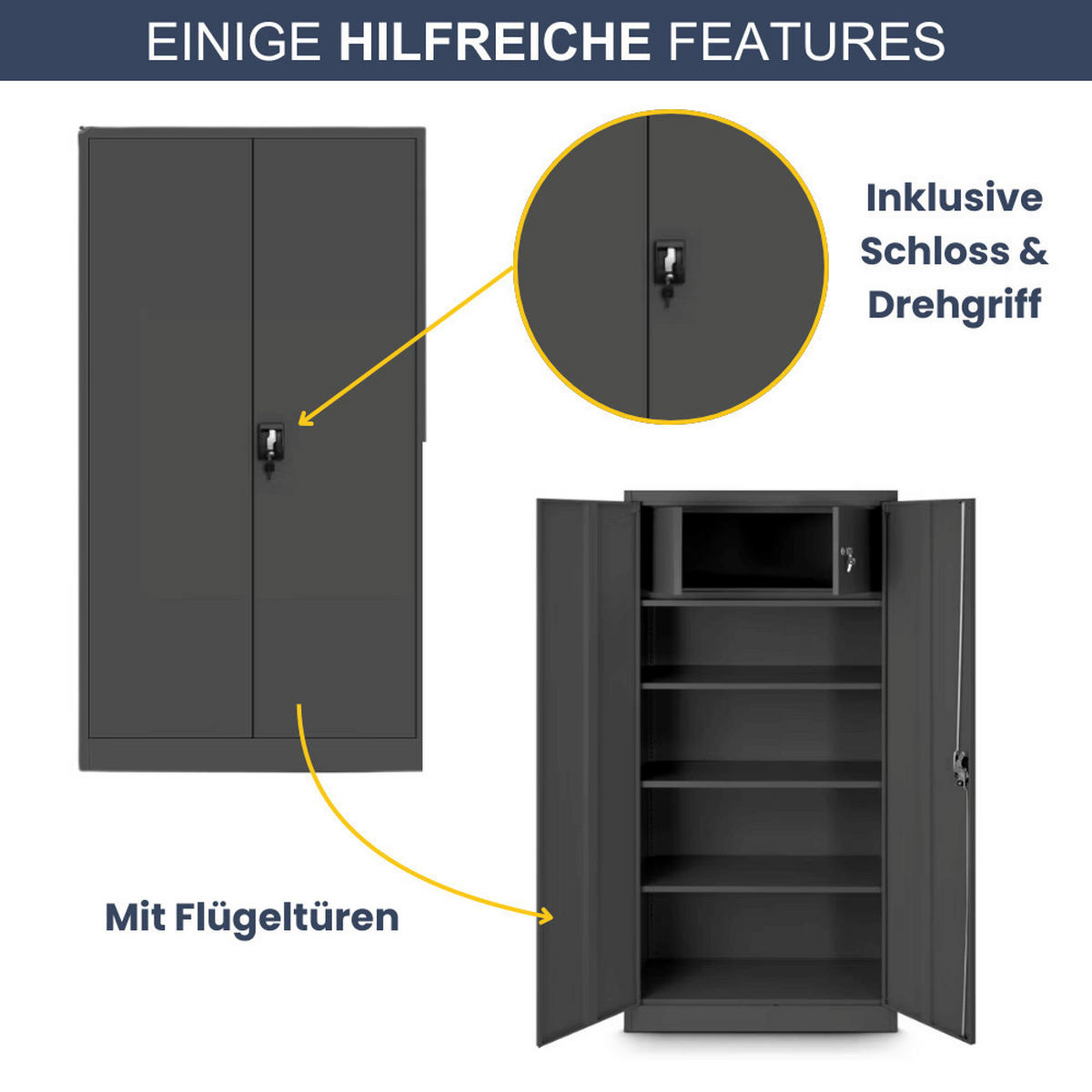 METALLSCHRANK abschließbar KODLI mit Geheimfach 185x90x45cm Anthrazit - Anthrazit, Metall (90/185/45cm) - DELUKE