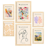 POSTER Set Mit 6 Henri Matisse Szene Drucke Des Fauvismus Und Der Abstrakten Kunst Für Innenarchitektur A3 & A4 Rahmen Aus Hellem Holz - Beige, Papier (29/3cm) - Nacnic
