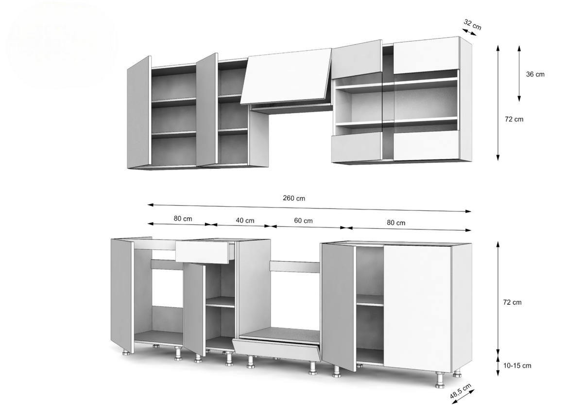 KÜCHENZEILE 260 cm mit Arbeitsplatte - SIMPLY Z17 - in Eiche - Eichefarben, Holz/Holzwerkstoff (260/212/53cm)