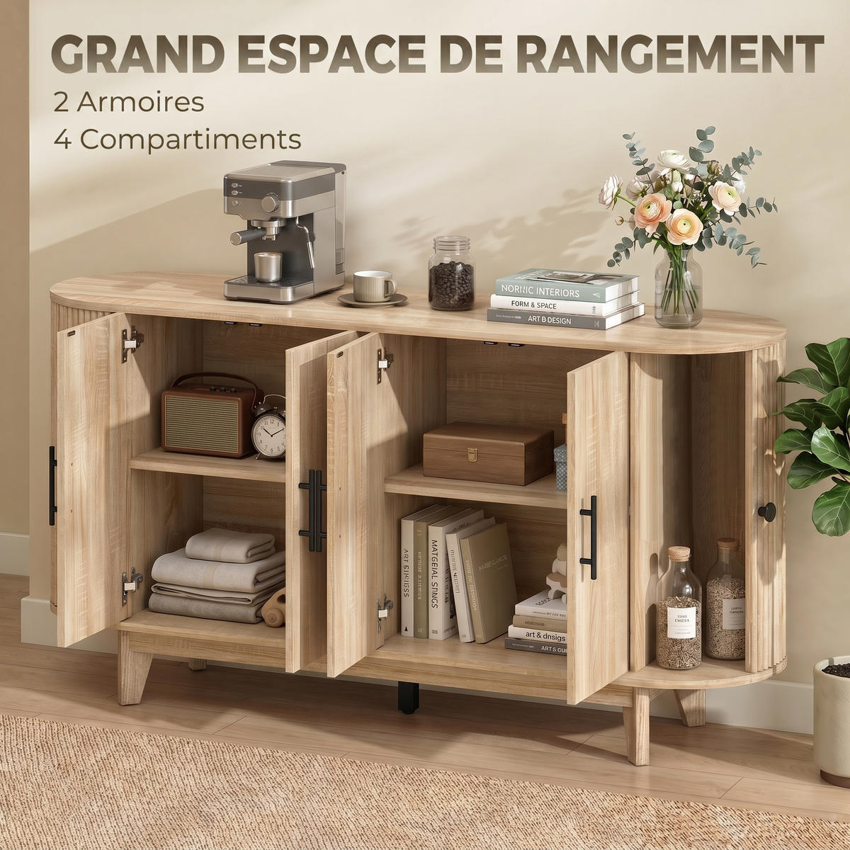 SIDEBOARD Eiche-Nachbildung, 4 Türen, 147/40/76 cm - Eichefarben, Holz (147/76/40cm) - PANGIVO