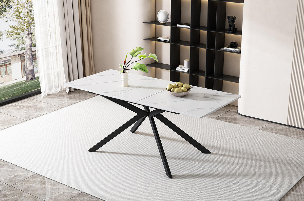 ESSTISCH 150/180 cm Schwarz-Weiß aus MDF mit Ausziehfunktion - Schwarz, Holzwerkstoff (180/70/75.5cm) - OKMYHOME
