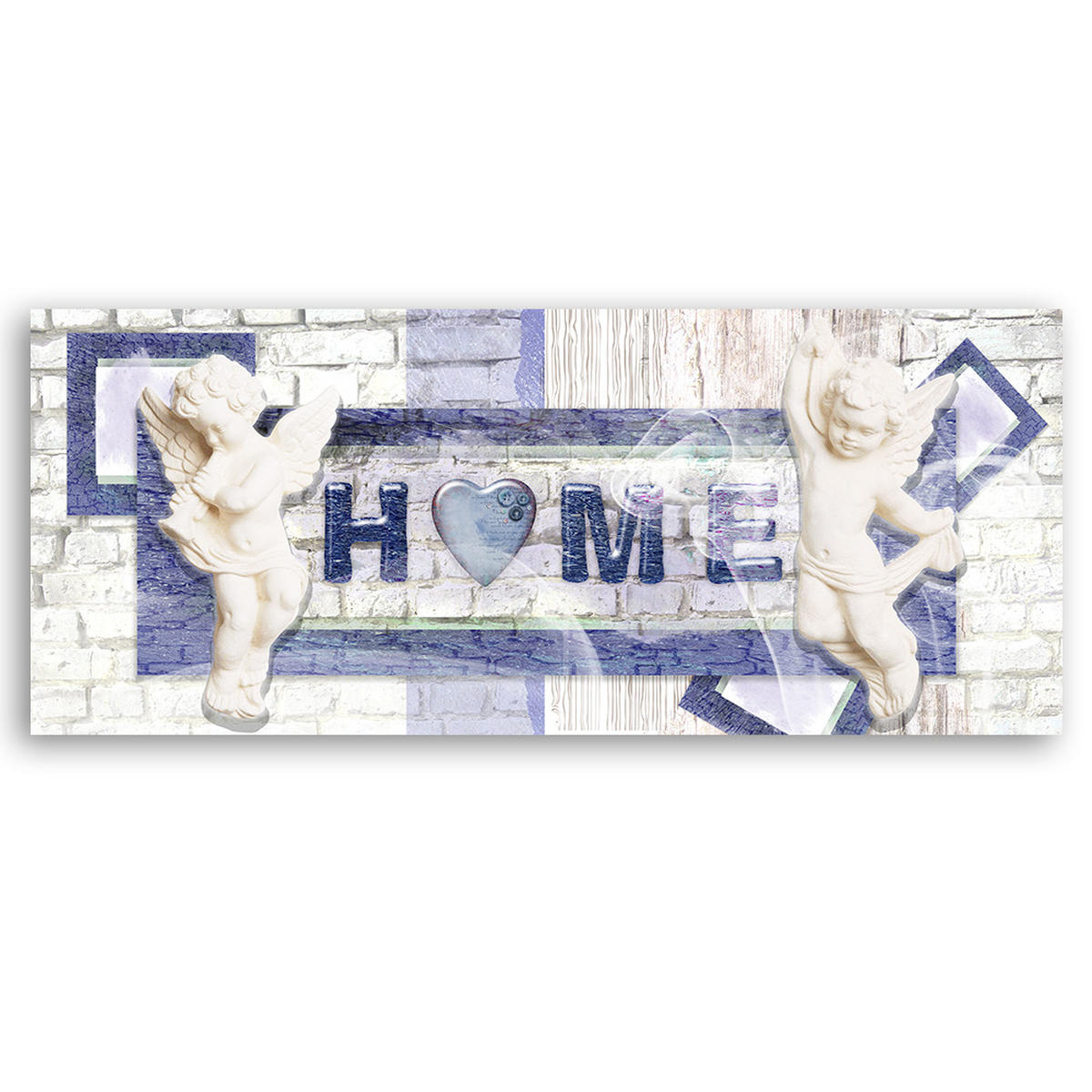 WANDBILD blauer schriftzug home - Blau, Textil (90/30cm) - Feeby