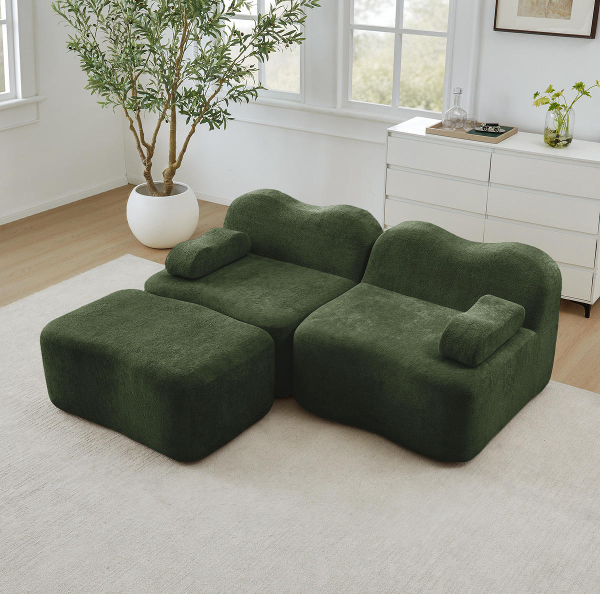 2-SITZER 192/167/70 cm Grün aus Stoff mit 1 Ottoman und beweglichen Armlehnenkissen - Grün, Textil (167/70/192cm) - OKMYHOME