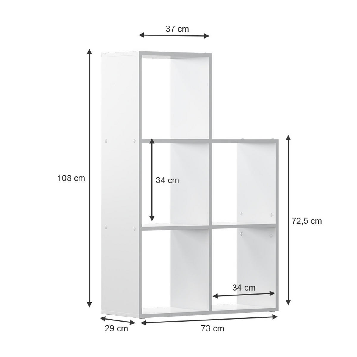TREPPENREGAL Aramis Weiß 73 x 108 cm 5 Fächer - Weiß, Holzwerkstoff (73/108/29cm) - Vicco