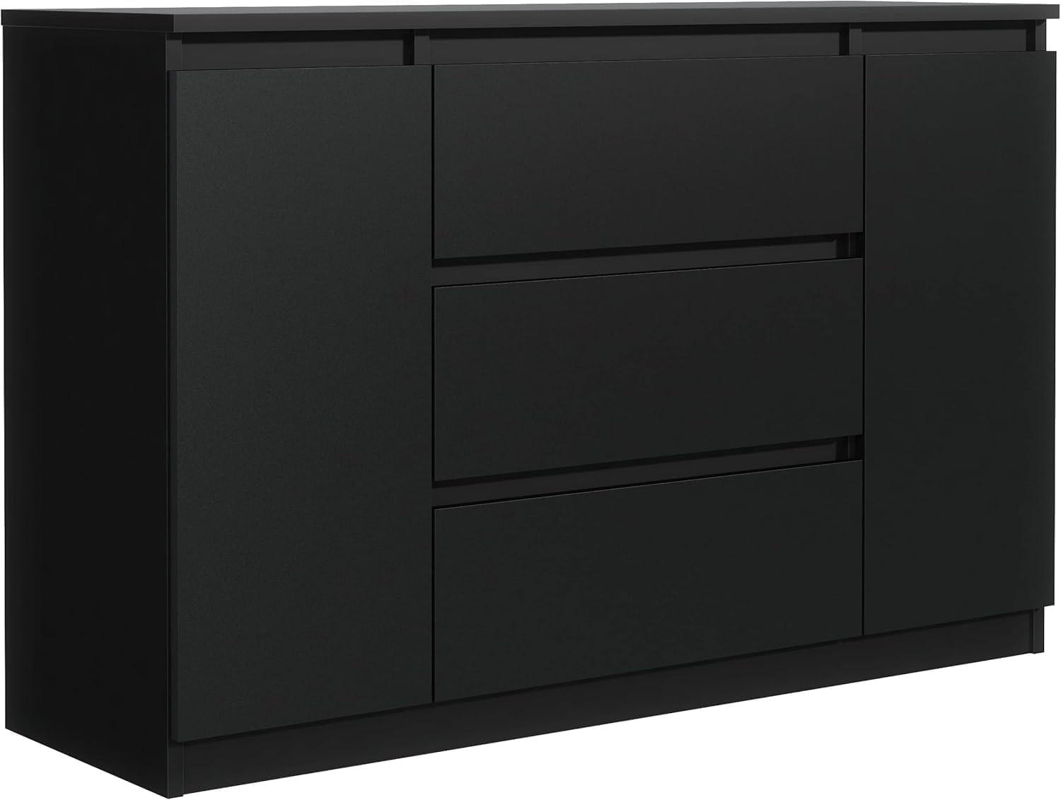 KOMMODE mit 4 Schubladen 2 Schranktüren 120 cm Schwarz mit HochglanzFronte - Schwarz Hochglanz, Holzwerkstoff (120.4/101.5/39cm) - MebLocker