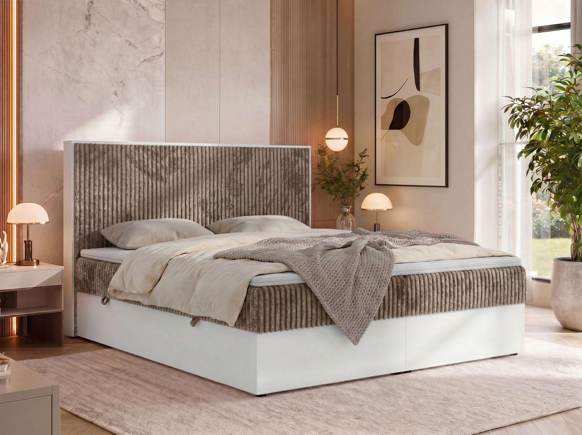 BOXSPRINGOVÁ POSTEĽ TRAVIT 140/200 - Hnědá Manšestr - Topper Visco - H4 (tvrdý) - hnedá/čierna, textil/plast (140/200cm) - MKS