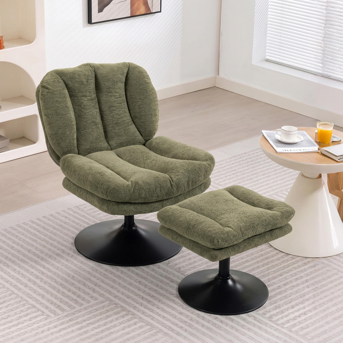 LOUNGESESSEL-MIT-HOCKER 2er Set Polyester Grün - Schwarz/Grün, Textil/Metall (72/90/92cm) - HOMCOM