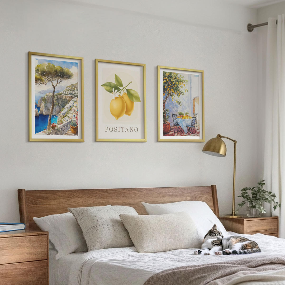 BILDER SET 3er Set - 40x60 cm Goldrahmen - Ansichten von Positano mit Zitronen - Goldfarben, Kunststoff (40/60cm) - TULUP