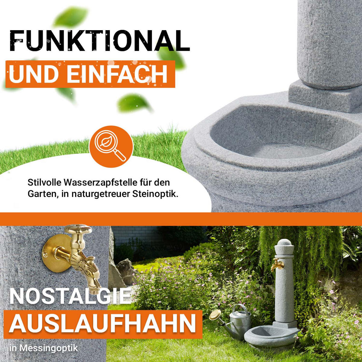 STEINBRUNNEN aus Kunststoff, lighte inkl. Nostalgie-Auslaufhahn - Hellgrau, Kunststoff (44/52/90cm) - GARANTIA