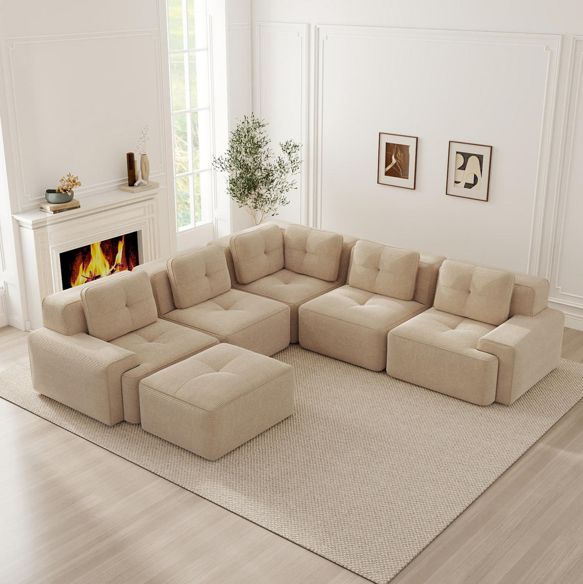 ECKSOFA modular Beige Cordstoff - Beige, Kunststoff (295/295cm) - Meubliv