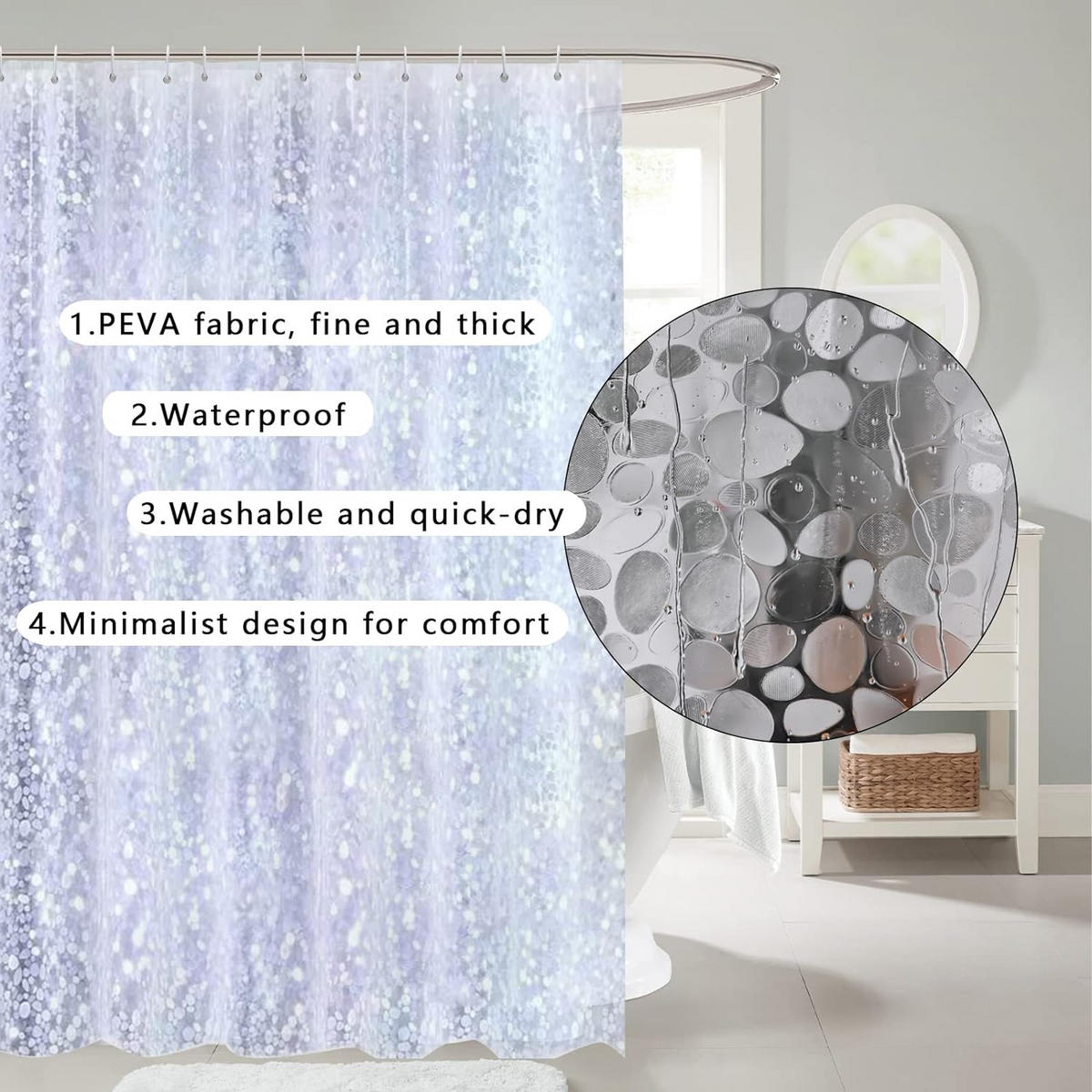 DUSCHVORHANG transparent wasserdicht mit Haken Badezimmer - Transparent, Kunststoff (180/180cm) - MCBOSON