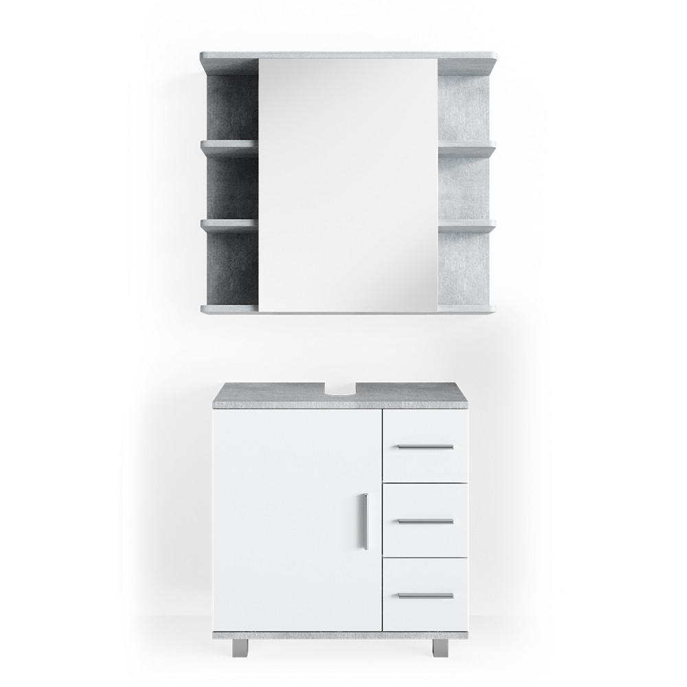 BADMÖBEL-SET Ilias Beton 2 Teile - Schieferfarben/Weiß, Holzwerkstoff (60/60.8/33cm) - Vicco