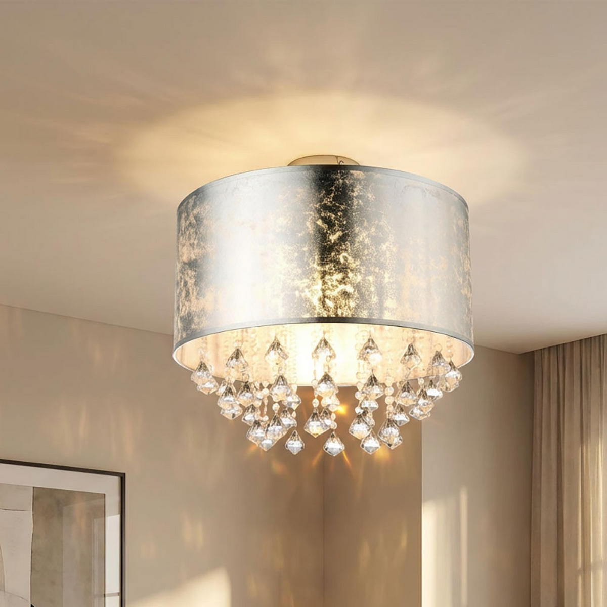 DECKENLEUCHTE AMY Silber Textil - Silberfarben, Metall (40/40/38cm) - Globo Lighting