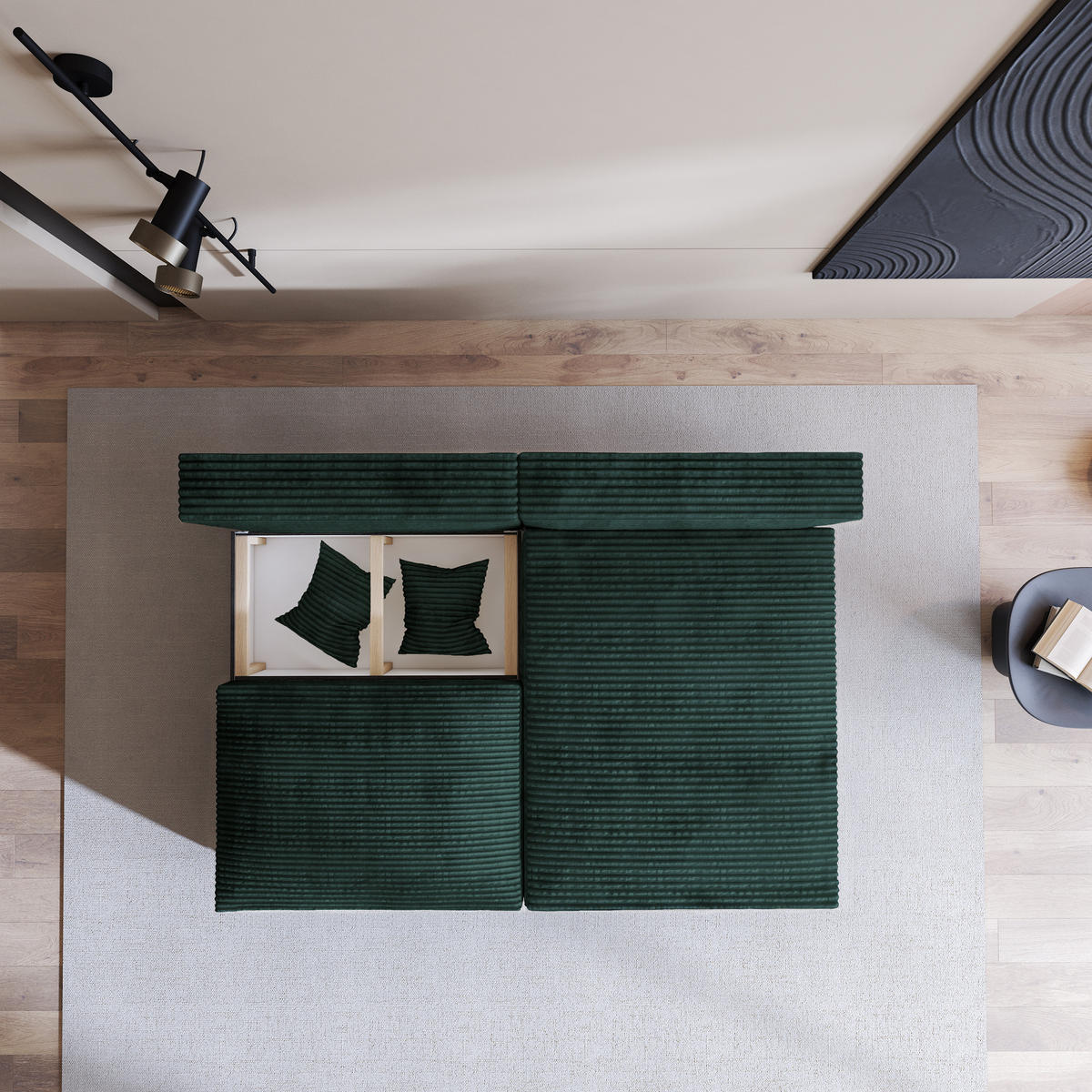 ECKSOFA FIORO Grün Kordstoff mit Schlaffunktion - Grün, Holz (204/148cm) - MASSENO