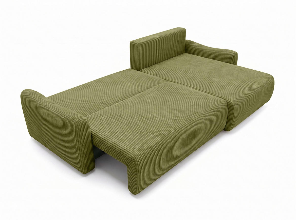 ECKSOFA Mit Schlaffunktion, Cordstoff Poso, Olive, Links, JAPANDI - Olivgrün, Holz (262/145cm) - Kaiser Möbel