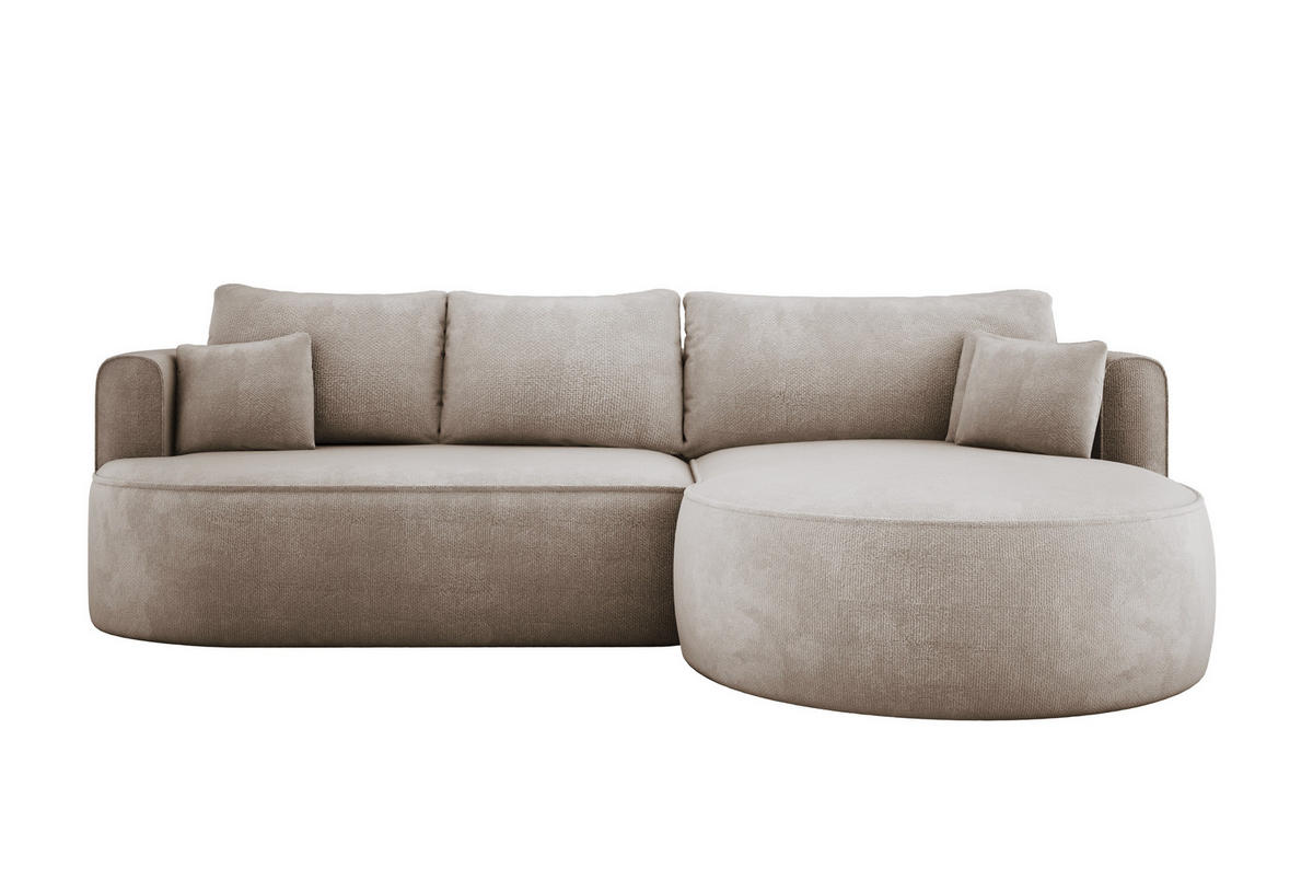 ECKSOFA FIORE-L Moderne Ausziehbare Schlaf-Funktion, automatischer Auffaltung, lose Rückenkissen freistehend RECHTS 284x183x82 cm cm Beige - Beige, Holz/Textil (284/183cm) - DomoHome