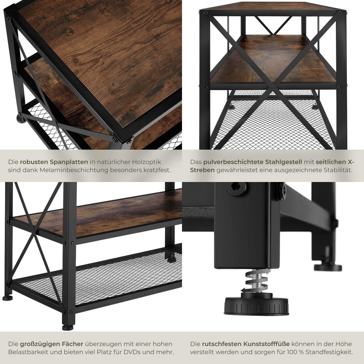 TV-REGAL Chicago,141 x 41,5 x 50,5 cm,Industrial Holz dunkel, rustikal - Rostfarben, Holzwerkstoff (41.5/50.5/141cm) - tectake