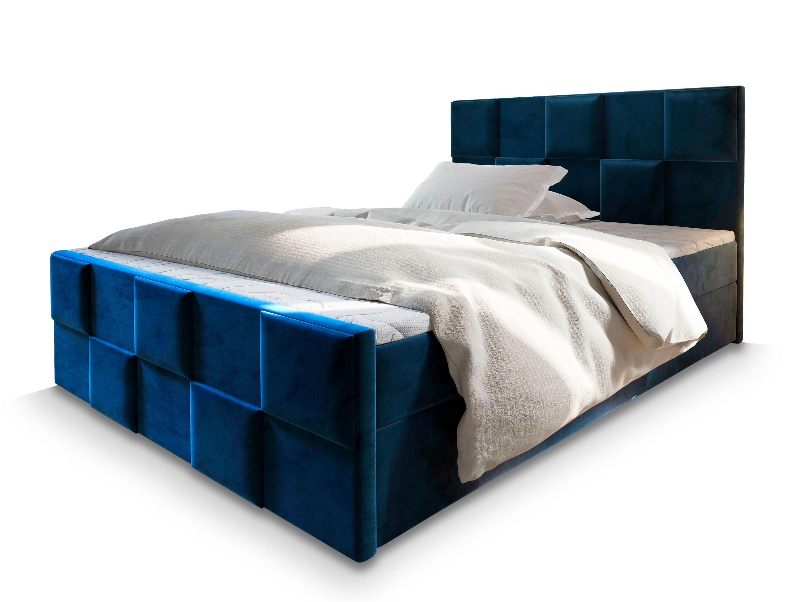 BOXBETT MONA 180x200 cm mit Matratze und Topper - Blau - Blau, Holz (180/200cm) - MASSENO