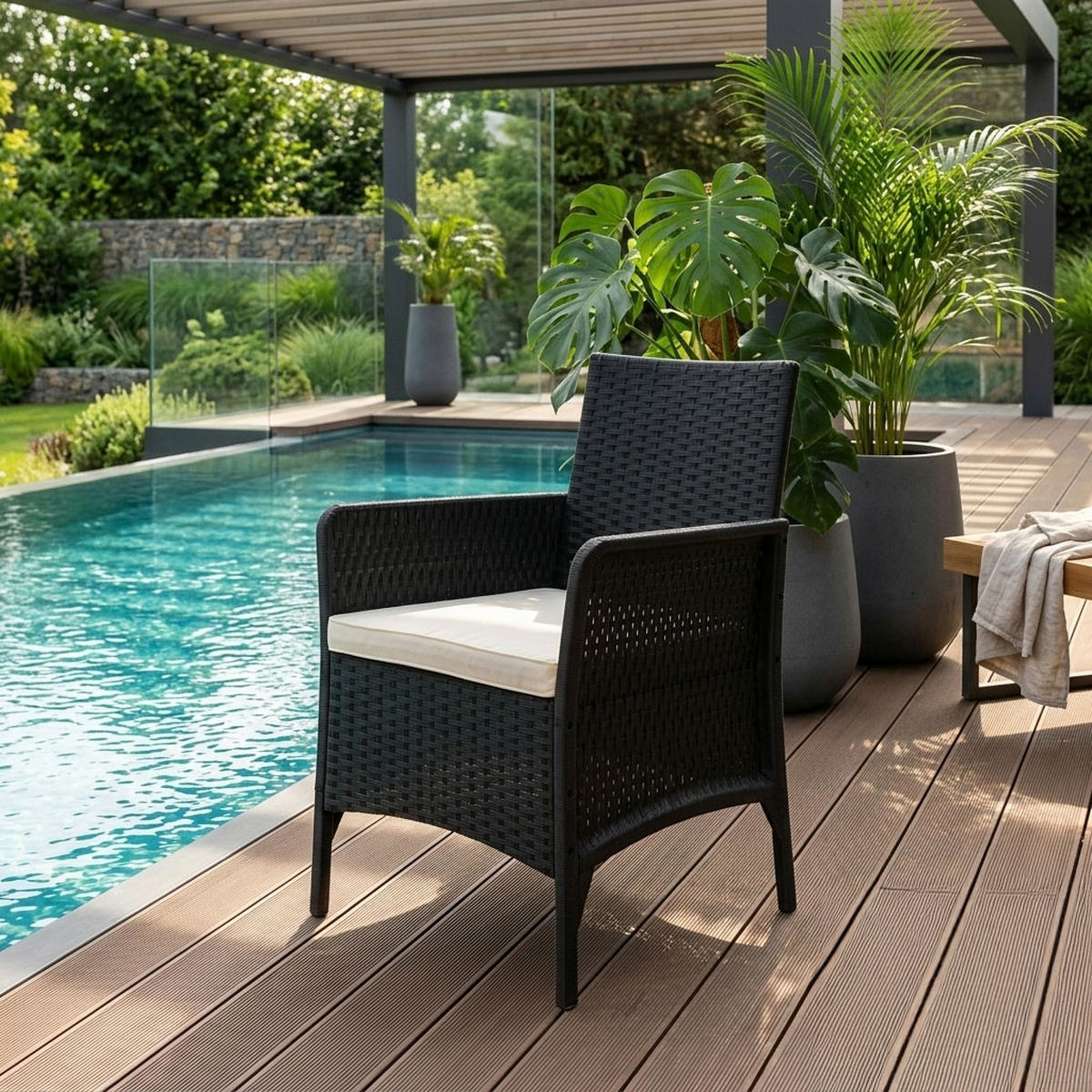 GARTENSTUHL Schwarzer Rattan-Look - Schwarz, Kunststoff (54/84/57cm) - Mat-Haus