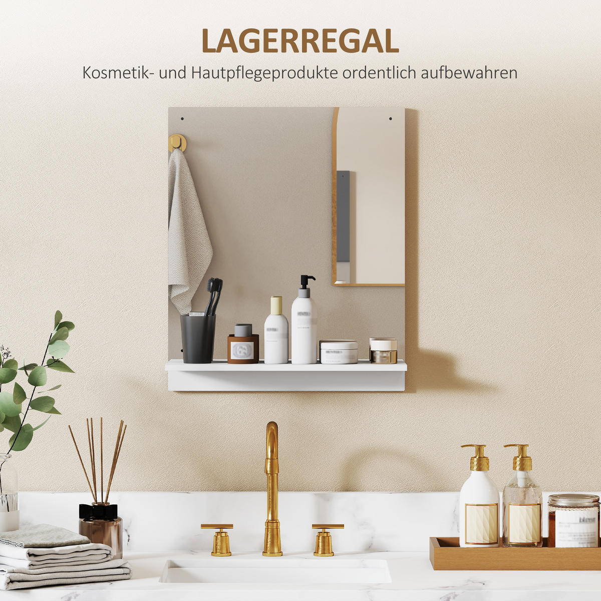 BADSPIEGEL mit Regal 50/60 cm - Weiß, Holzwerkstoff (14/60/50cm) - HOMCOM