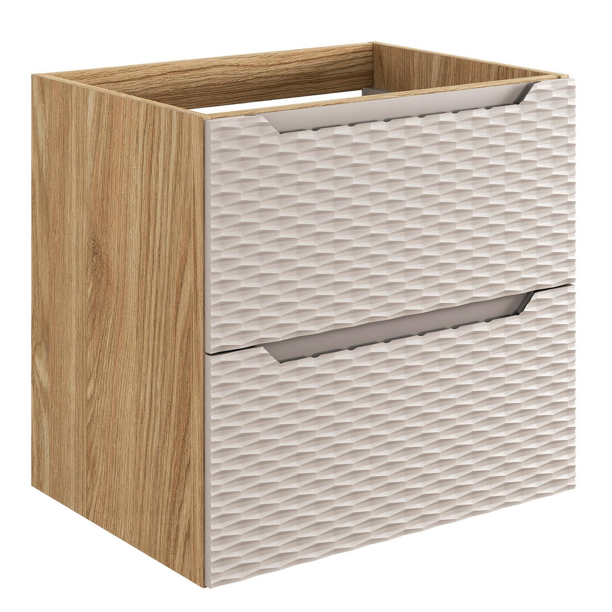 WASCHBECKENUNTERSCHRANK Ocean 2 Schubladen Cashmere mit Eiche - 60 x 46 x 59 cm - Kaschmir/Eichefarben, Holz (60/59/46cm) - Badplaats