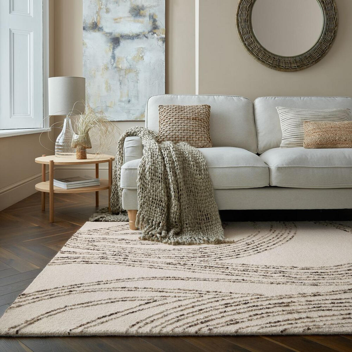 WOLLTEPPICH Abstrakt-Wirbel, handgetuftet, naturfarben HUMBER, Natur-Braun 160x230 cm - Naturfarben, Textil (160/230cm) - KADIMA DESIGN